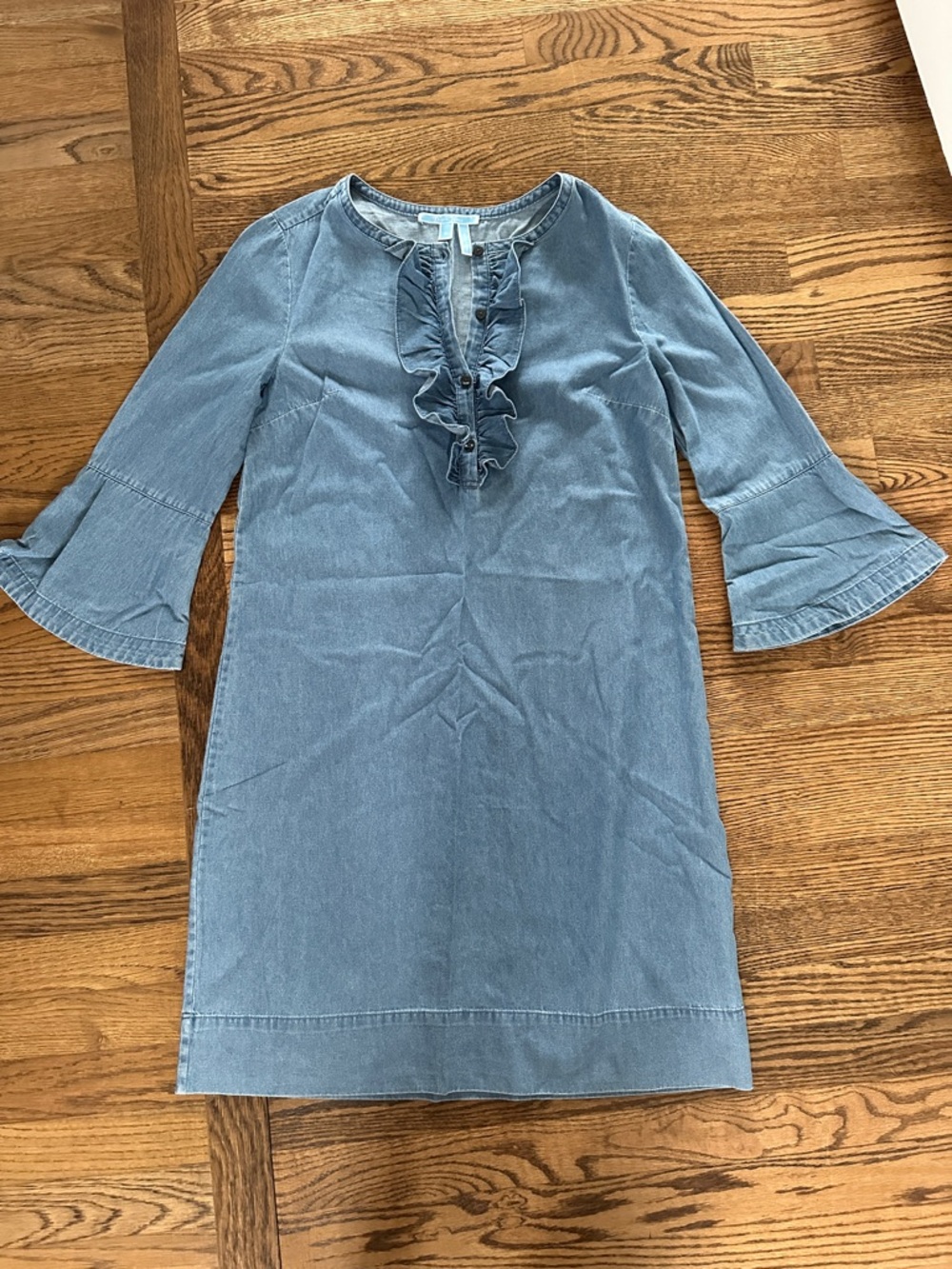 Draper James Light Blue Denim Dress with Ruffle Front